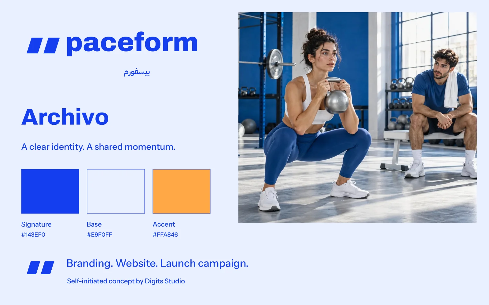 Paceform bilingual identity, colours and typography