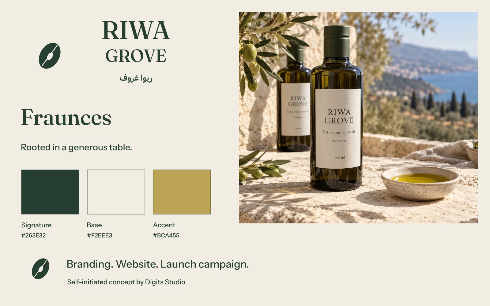 Riwa Grove bilingual identity, colours and typography